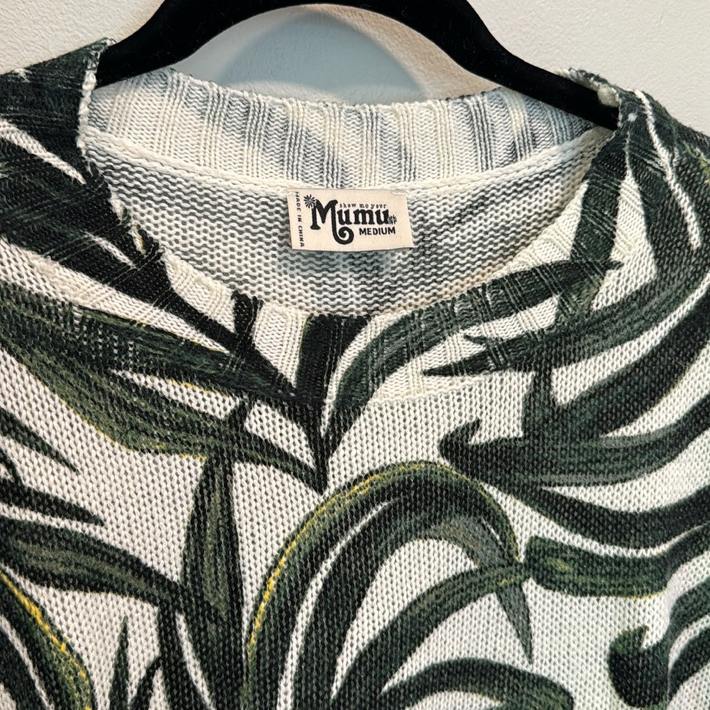 SHOW ME YOUR MUMU Palm Print Thin Knit Cream & Green Sweater sz M - Picture 2 of 3